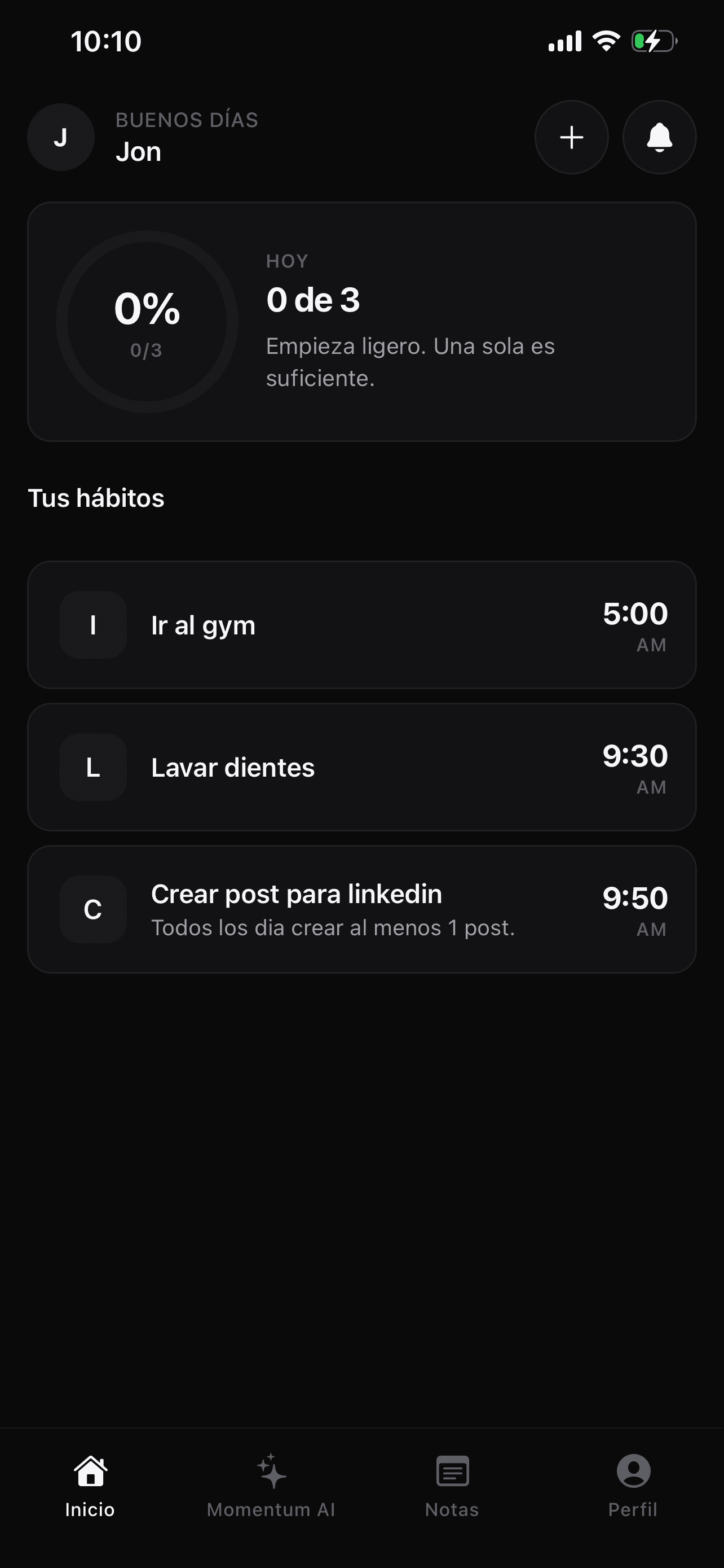Momentum — app screen 2